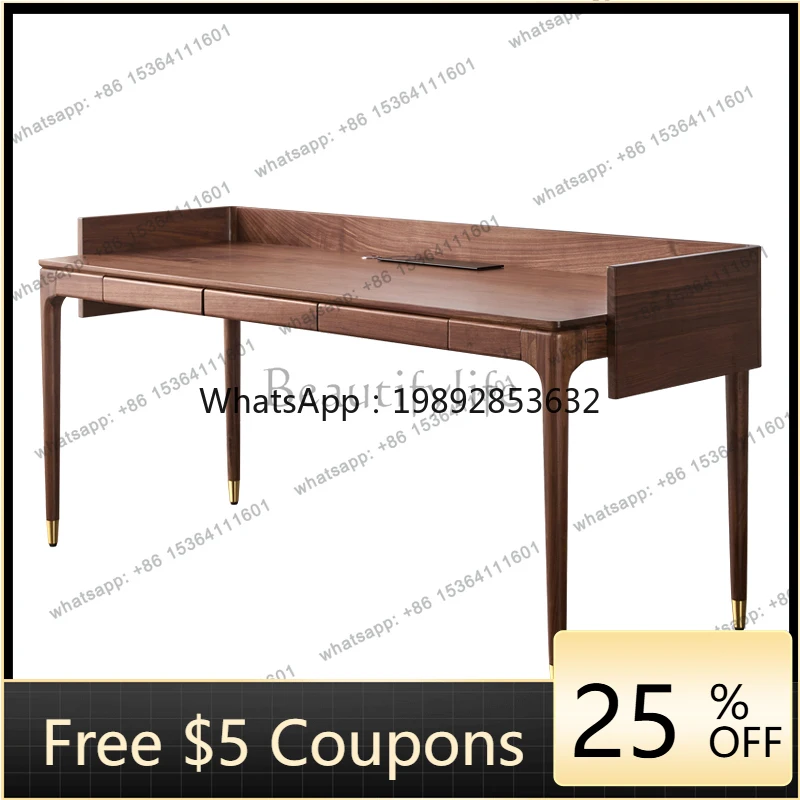 W2 North American black walnut desk solid wood home study with socket desk log