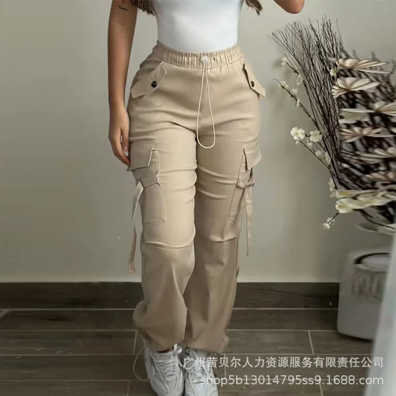 

Summer New Women's Clothing Solid Color Casual Elastic Waist Overalls Pants Trousers