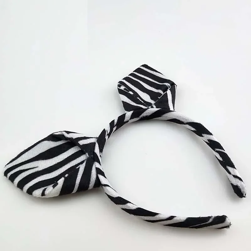 Adults Kids Plush Cartoon Animal Zebra Ear Headband Hairband Tail Bow Birthday Party Gift Cosplay Costume Christmas Halloween