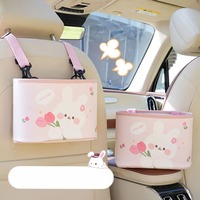 Cartoon Car Seat Back Storage Bag Tulip Bunny Hanging Car Garbage Bin Adjustable Storage Device Car Cup Holder Car Accessories