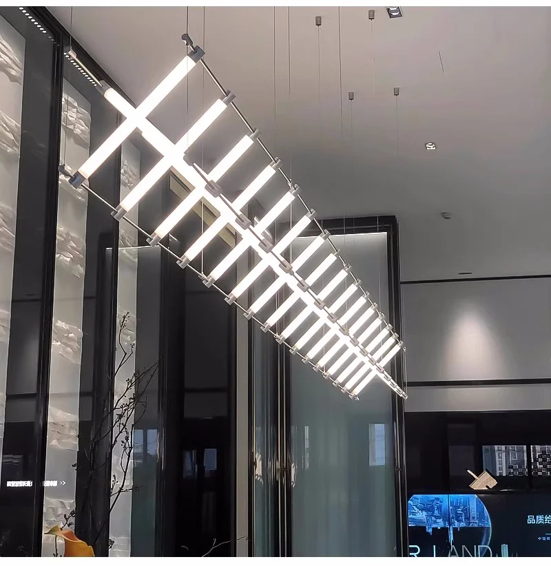 Steel Bar LED Pendant Lights Kichen Island Acrylic