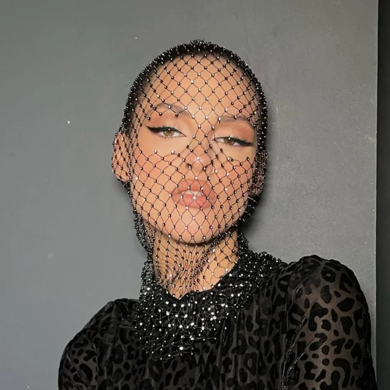 1pc strass cristal embelezado fishnet lenço de cabelo, faixa de véu de malha brilhante, faixa de cabelo elástica para senhoras, dança, casamento