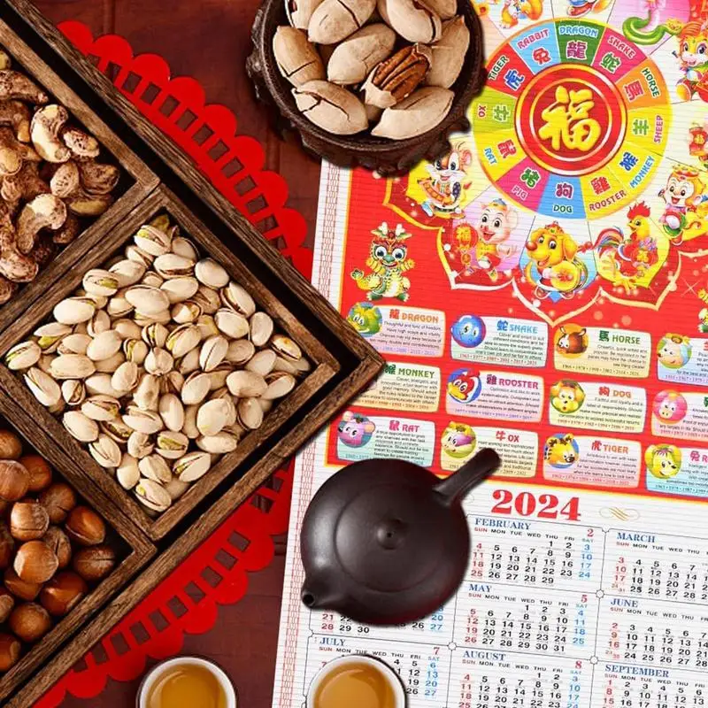 Calendario del capodanno cinese 2024 cinese God Of Wealth Wall Scroll Calendar 2024 calendario lunare cinese animali zodiacali mensile