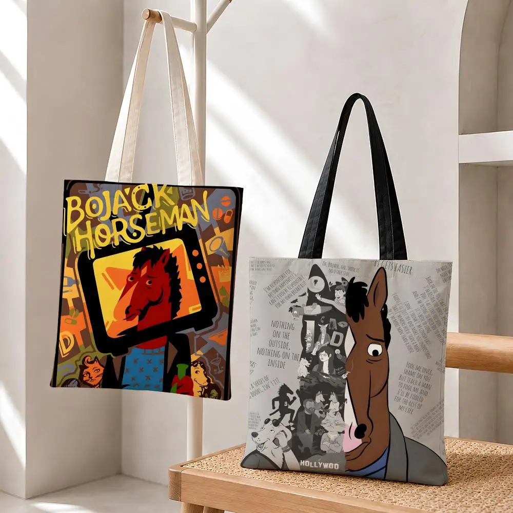 Animation BoJack Horseman Storage Bags Fashion Cotton 12/16oz Canvas Tote Bag Eco Friendly Reusable Large Capacity Shopping Bag