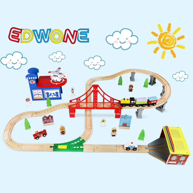 Traffic Mobilization Wooden Track Set With Cabin Apron Double Track Accessories Compatible With Electric Train Kids Toys  PD20