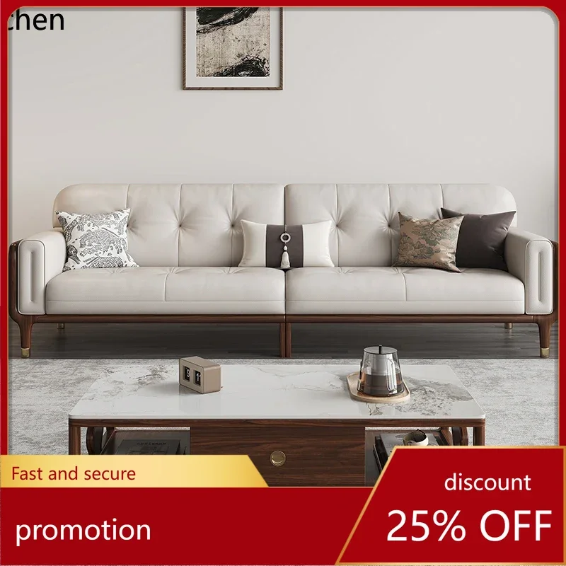 HXL All-leather sofa, luxury large flat-level living room, modern light luxury straight-row ebony sofa