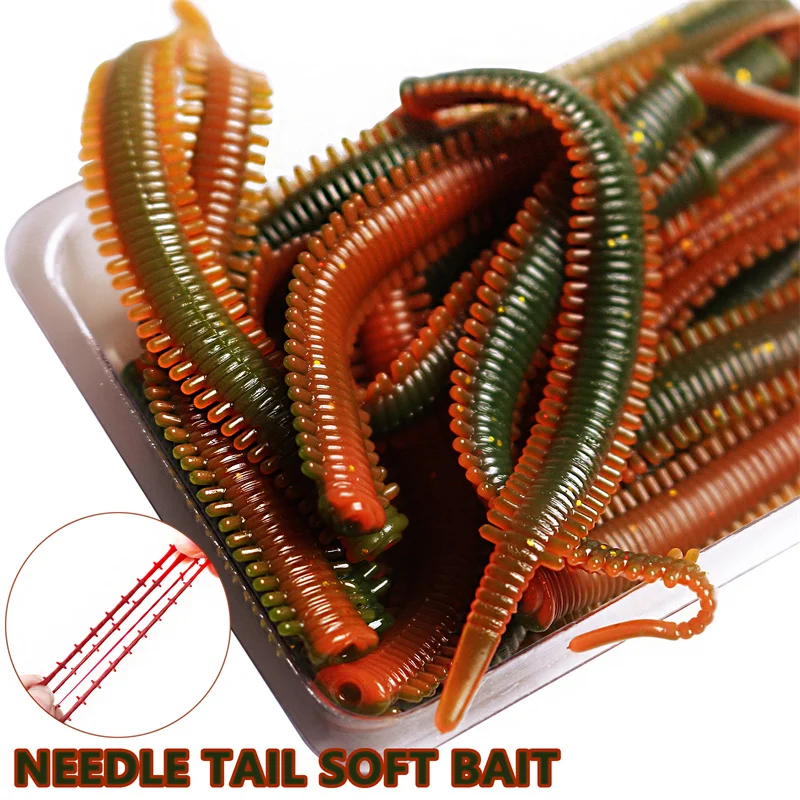 6pcs Simulation Sand Silkworm Fishing Lure Set Silkworm Soft Bait Stretchable TPR Versatile Earthworm 8cm 0.8g Carp Fishing Bait