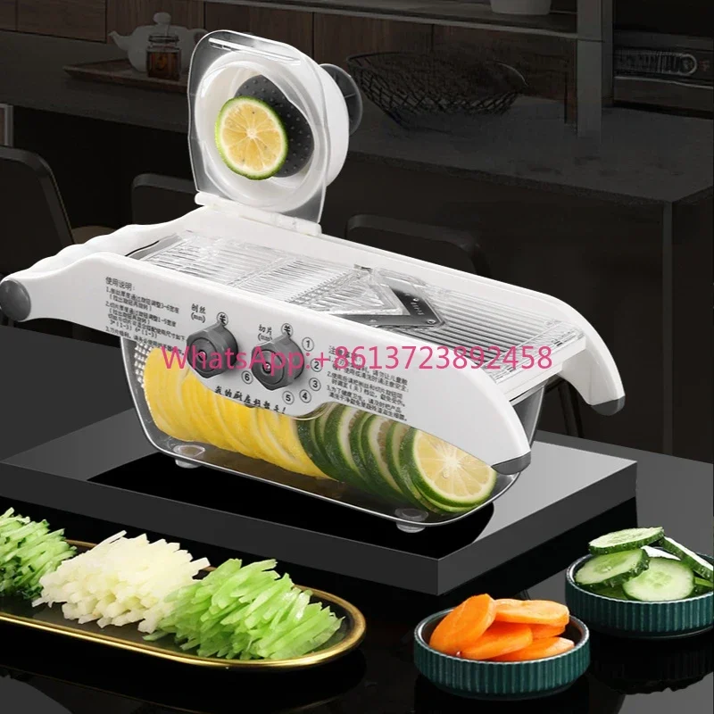 Multifunctional Lemon Slicer Vegetable Grater with Basket,V-blade Fruit Potato Chopper Carrot Cutter Slicer Kitchen Accessories