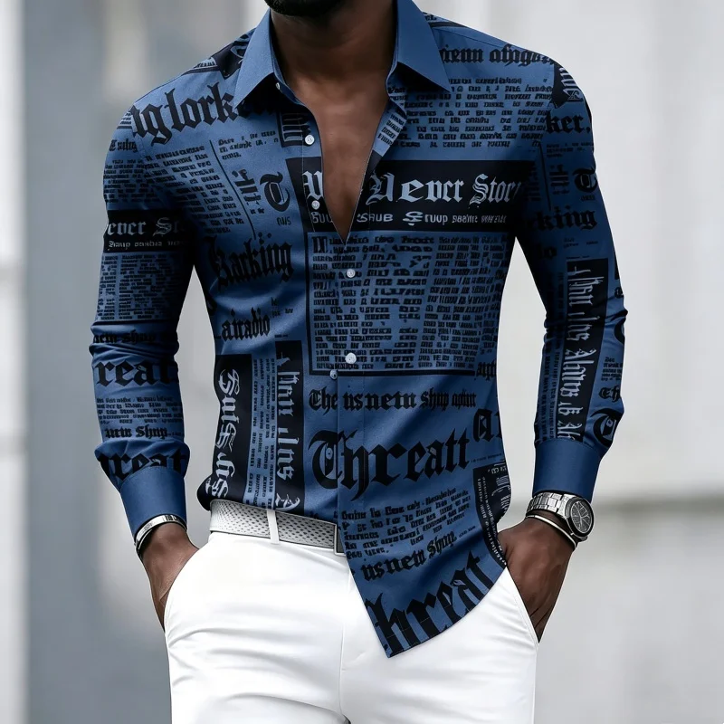 Men's Long-Sleeved Shirt With Asymmetrical Black And White Color Blocking And Vertical Stripes Casual And Versatile Men's Top.