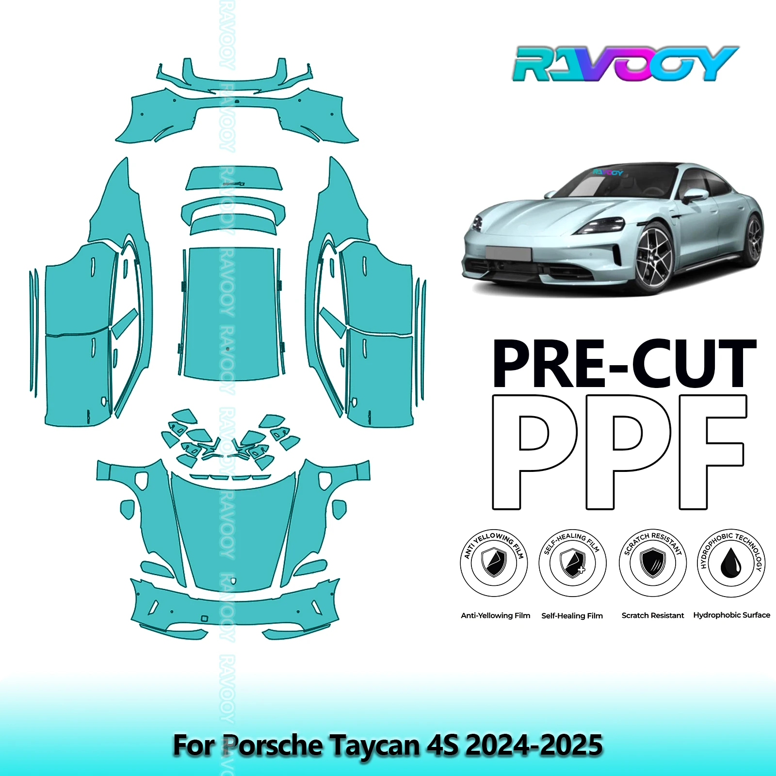 

8.5Mil Precut PPF Paint Protection Film Full Vehicle Clear Bra For Porsche Taycan 4S 2024-2025