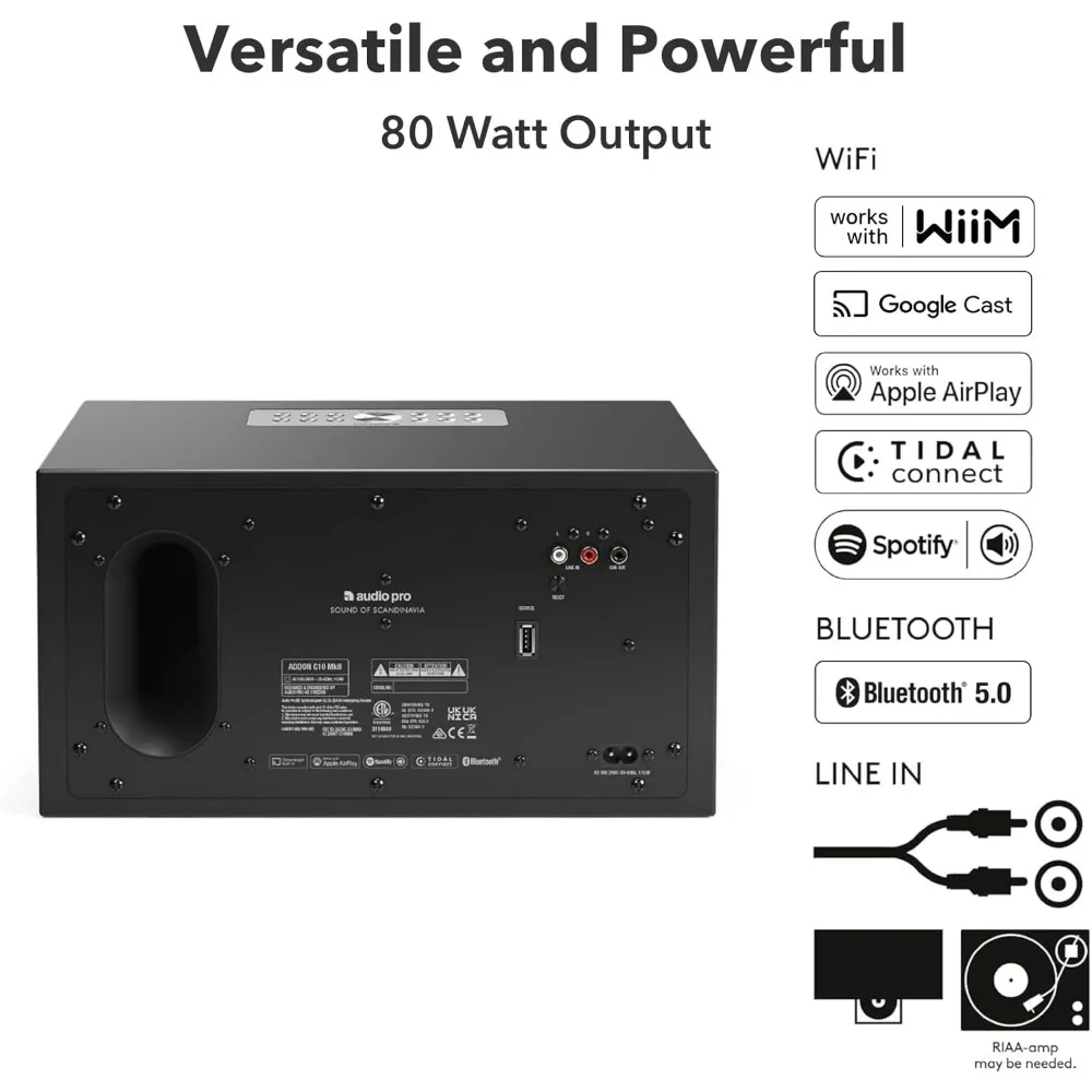 Audio Pro C10 MKII kabelloser Lautsprecher, kompatibel mit AirPlay 2, Google Cast, Google Assistant, Siri, Home App, Stream Spotify