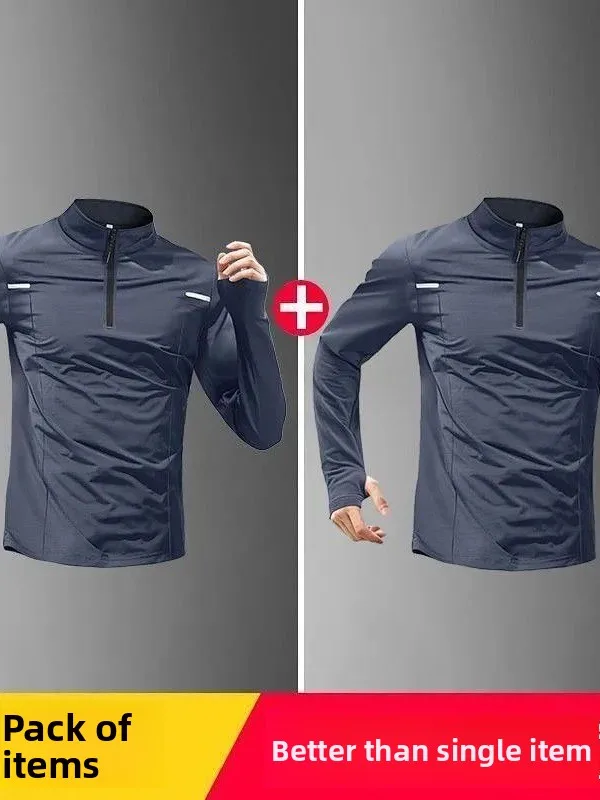 Quick Dry Long Sleeve Men's Training Sportswear Half Zipper Fitness Running Cycling Clothing Stand Collar T-Shirt Polyester F... - view 3