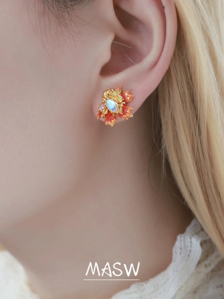 MASW Original Design Personality Delicate Maple Leaf Earrings For Women Female Gifts Pretty Ear Accessories Modern Jewelry