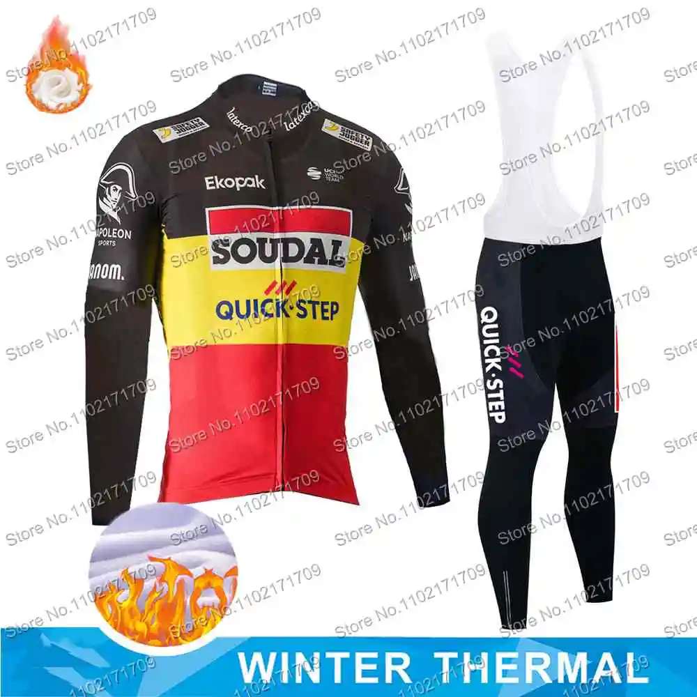 Winter Thermal Soudal Quick Step Team 2024 Cycling Jersey Set Mens Womens Long Sleeve Belgium Bicycle Clothing Blue Black Ropa