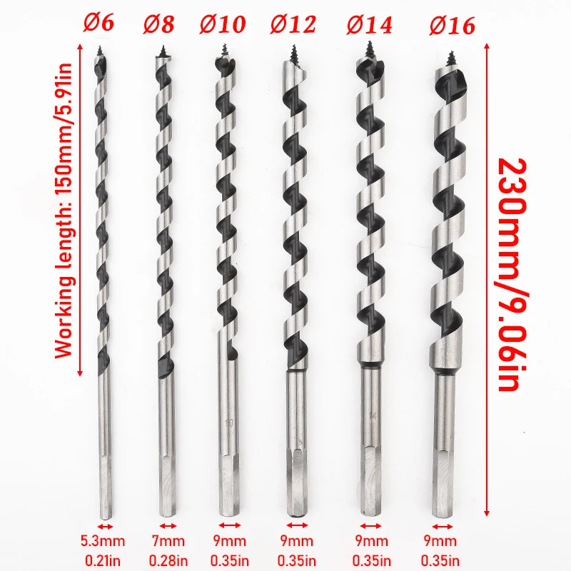 6Pcs Carbon Steel Spiral Drill Bit Set Self-Positioning Twist Drilling Bit with Hexagonal Handle For Woodworking Opening Hole