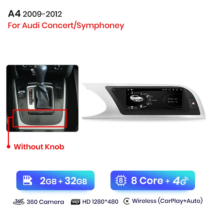 Junsun 8.8 Inch Carplay Voor Apple Car Radio Multimedia Voor Audi A4 A4l B8 2009-2016 4G Bluetooth Draadloze Android Auto Stereo