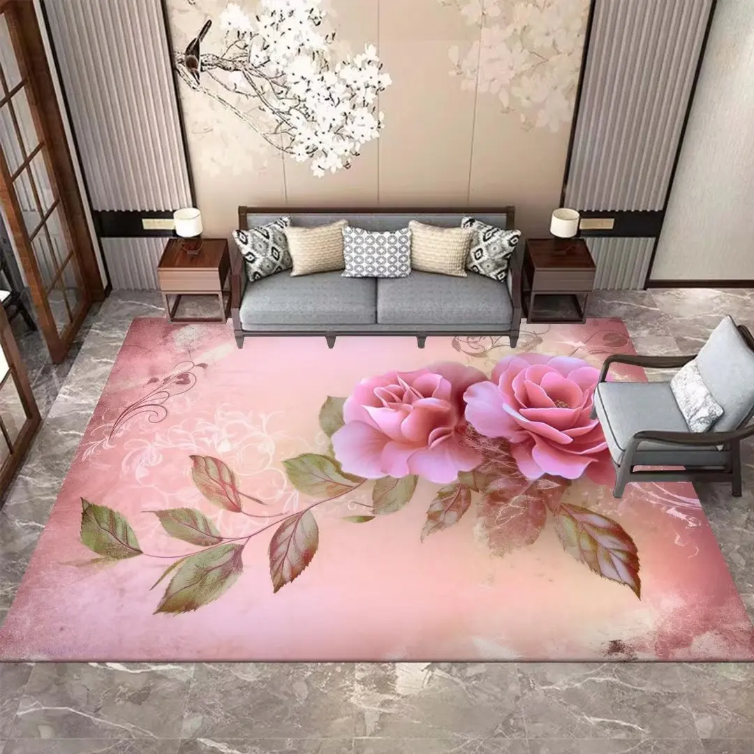 Pink Rose Style Carpet for Living Room Modern Flower Style Large Area Rugs for Bedroom Sofas Non-slip Coffee Tables Mats 160x230