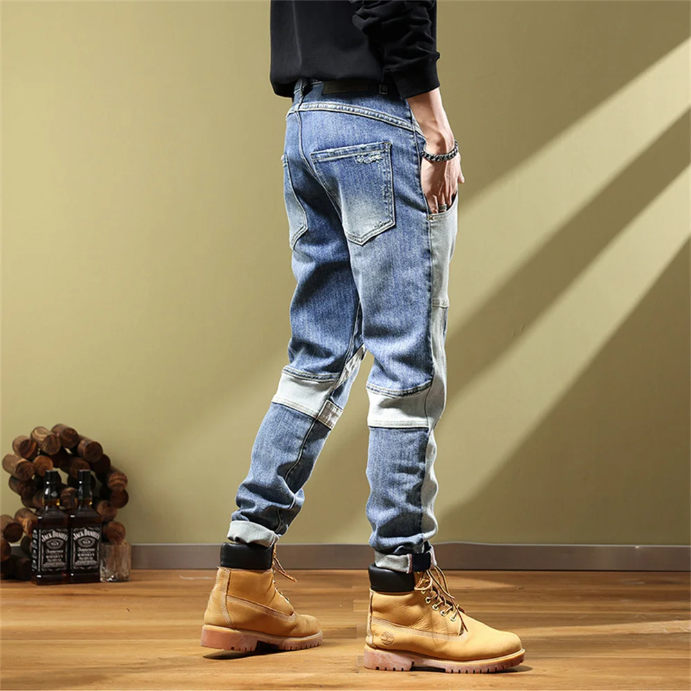 Mens Jeans Harem Pants Fashion Pockets Desinger Loose fit Baggy Moto Jeans Men Stretch Retro Streetwear Relaxed Men Jeans