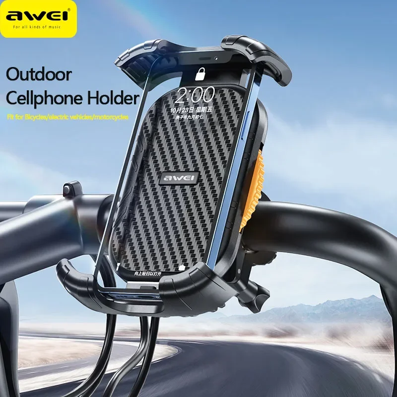 Awei X29 Universal Bike Phone Holder 360° View Rotatable Aluminum Adjustable Bike Mobile Phone Stand Shockproof Bracket GPS Clip