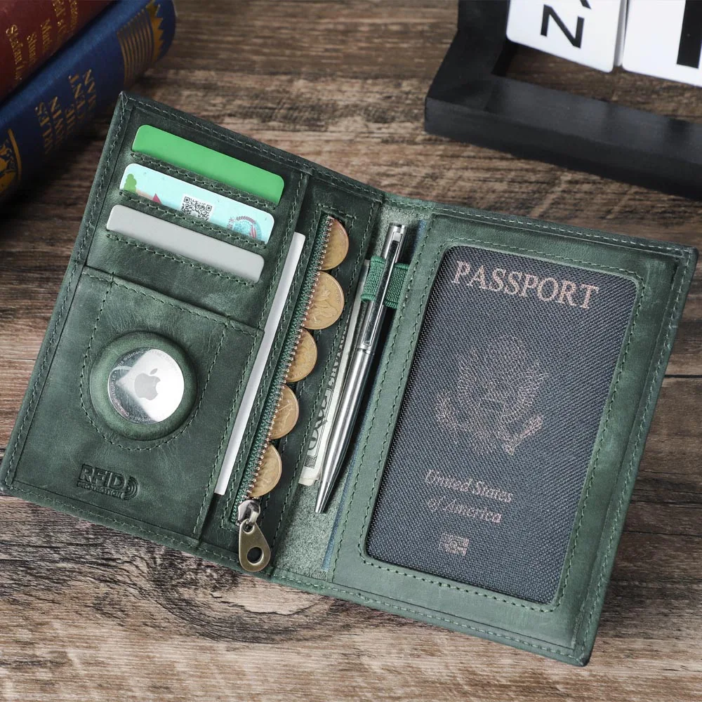 MAGIC TALE กระเป๋าใส่บัตรหนังแท้ กระเป๋าใส่เหรียญ ช่องใส่ AirTag กระเป๋าเดินทางผู้ชาย กระเป๋าสตางค์ผู้หญิง ซองใส่พาสปอร์ต