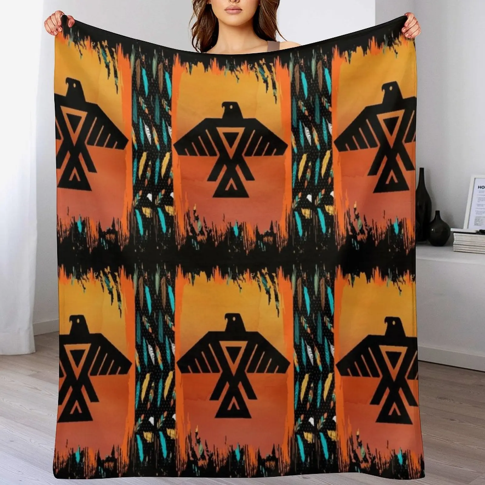 

Eagle-Native American With Tribal Pattern Border Throw Blanket Single Extra Large Throw Blankets For Sofas warm winter Blankets
