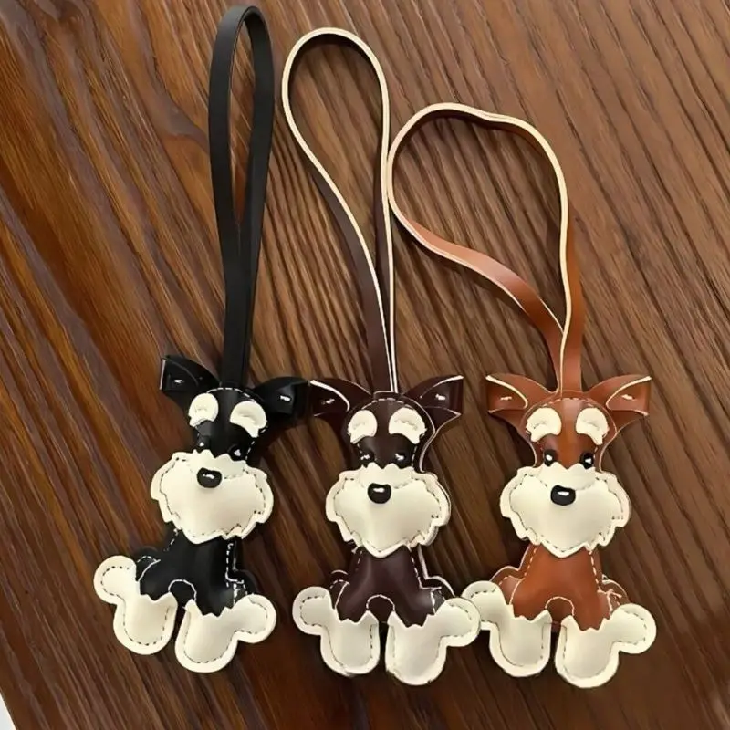 Cartoon PU Animal Key Chain Cute Schnauzer Keyring For Women PU Leather Dog Puppy Pendant Keychain Backpack Pendant Ornaments