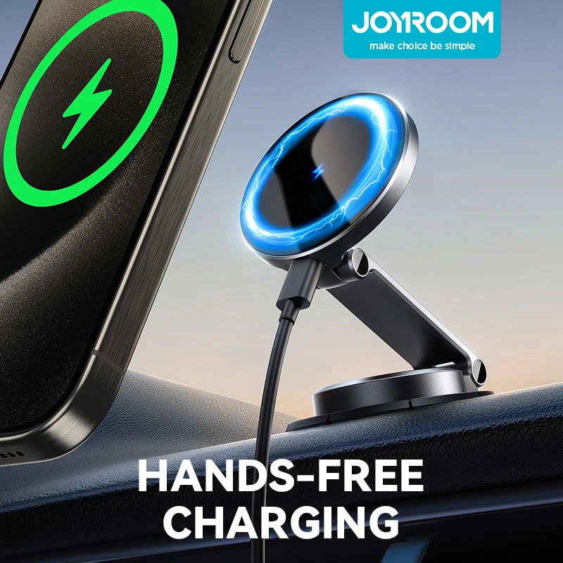 Joyroom 15W Wireless Charging Magnetic Car Phone Holder N55 Strong Magnet Phone Mount 360°Rotation Foldable Phone Holder 4.7-7‘‘