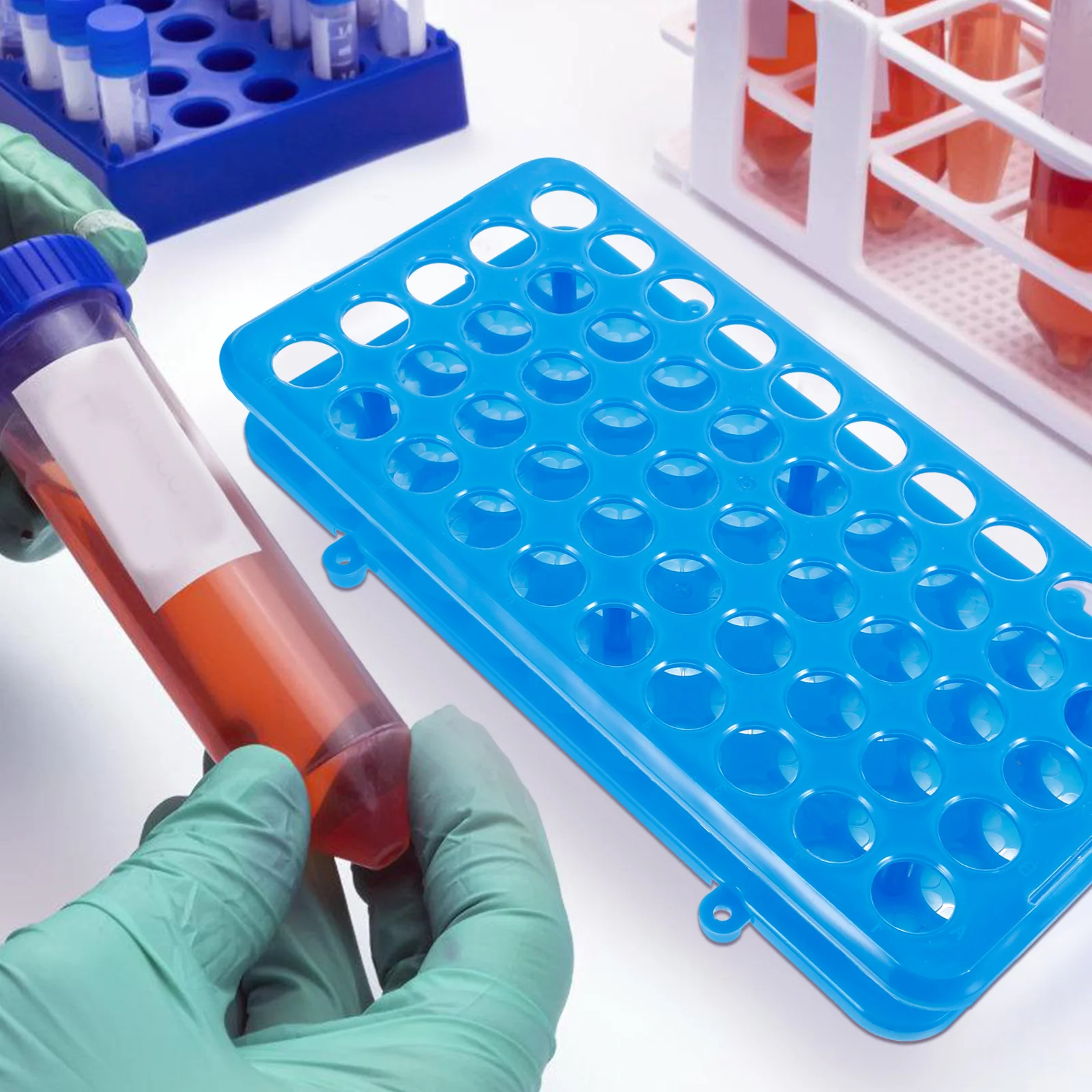 

Test Tube 18mmx50 Test Tubes Rack Holes 0-15ml Blue Tubes Holder Lab Research Sampling Organizer Tube Storage