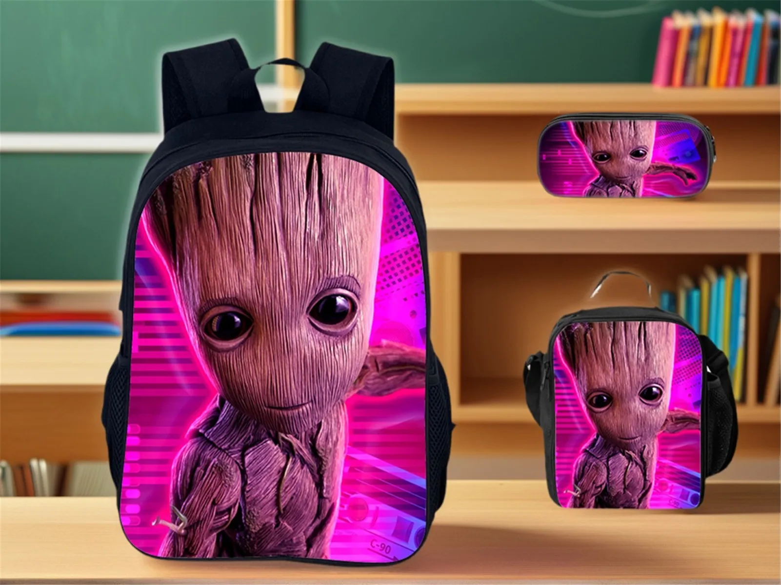 

Набор рюкзаков Groot 3 в 1, холщовая сумка для книг «Снова в школу», студенческий классический рюкзак с прочной сумкой для обеда, пенал