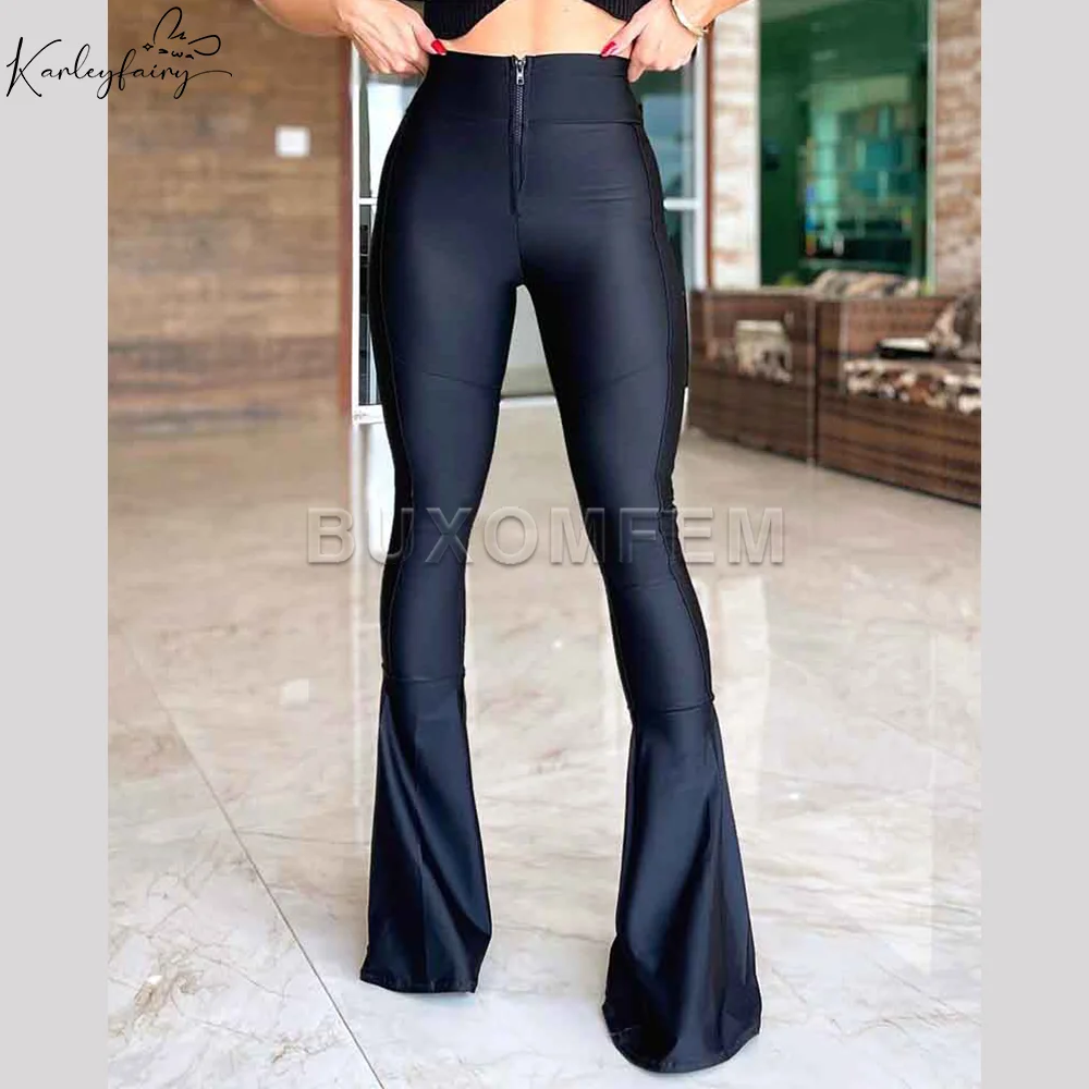 Elastic Zipper Flared Tights Slim Fit Stylish Vintage Pants Straight Leg Wrap Hips Casual Daily Trousers High Waist Pants Women