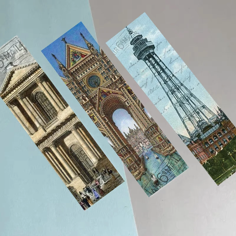 30pcs World Classic Architecture Bookmarks European and American Retro Style Reading Books Marked Paper Cards Creative Diy Card﻿