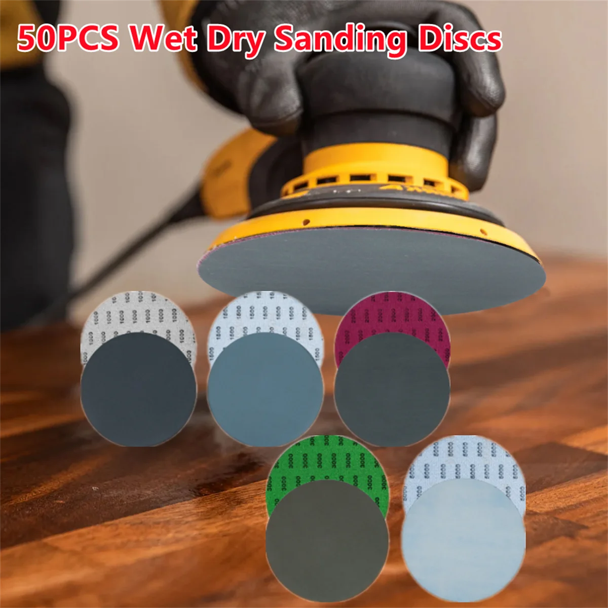 

50 шт. шлифовальные диски, 6-дюймовый карбид кремния, зернистость 1000-5000, влажная и сухая наждачная бумага с крючками и петлями для вращающихся сверлильных шлифовальных инструментов