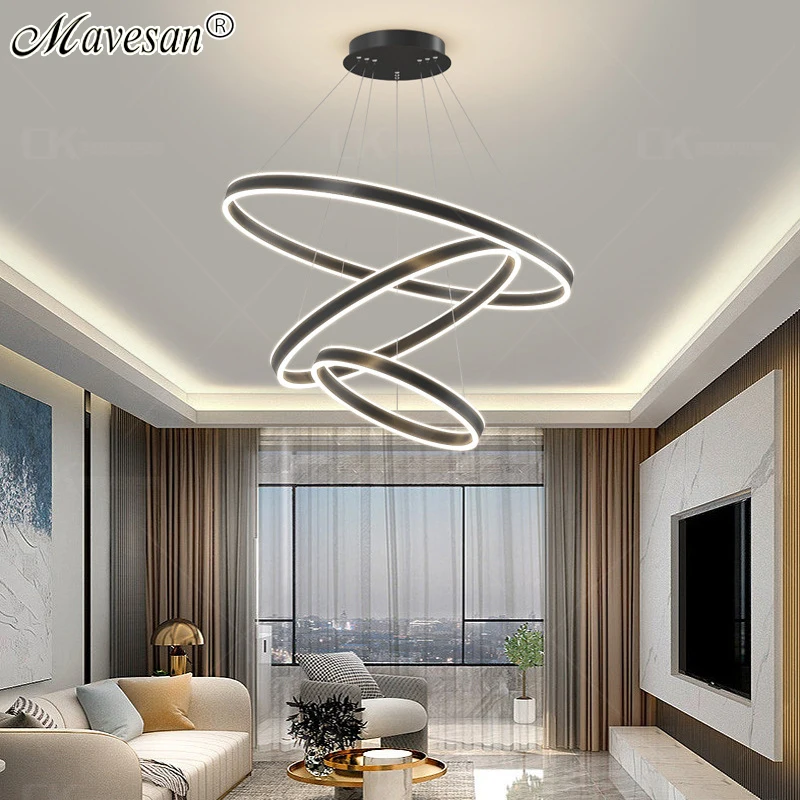 Modern Rings Led Chandelier Ligthing Lustre For Living Room Bedroom Home Ceiling Mounted Hanging Lamp Indoor Pendant Lights