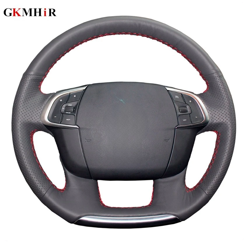 DIY Hand-stitched Black Artificial Leather Car Steering Wheel Covers Case for Citroen C4 C4L 2011-2015 DS4