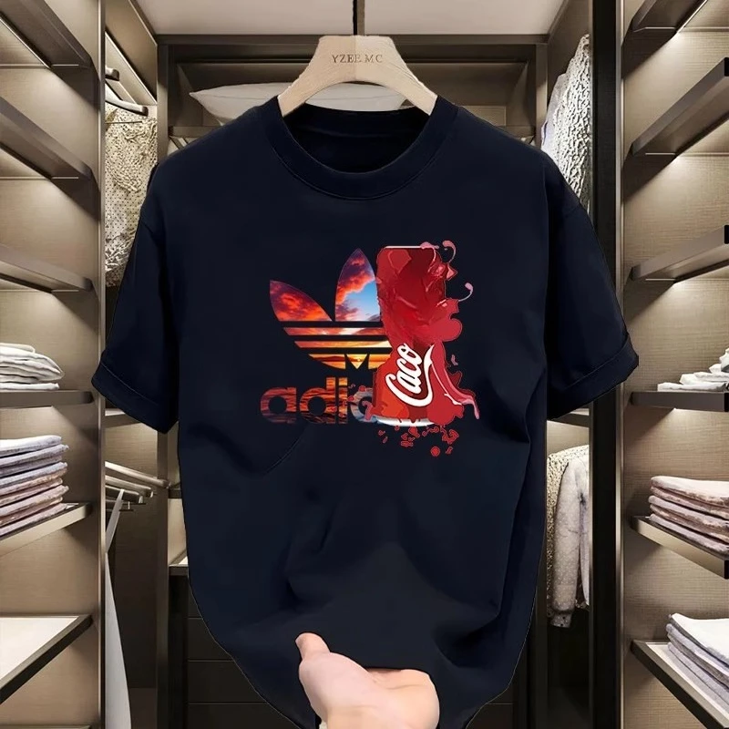 

Футболка из чистого хлопка с короткими рукавами для лета, повседневного стиля, шикарная мужская одежда, свободный и большой топ с круглым вырезом и принтом