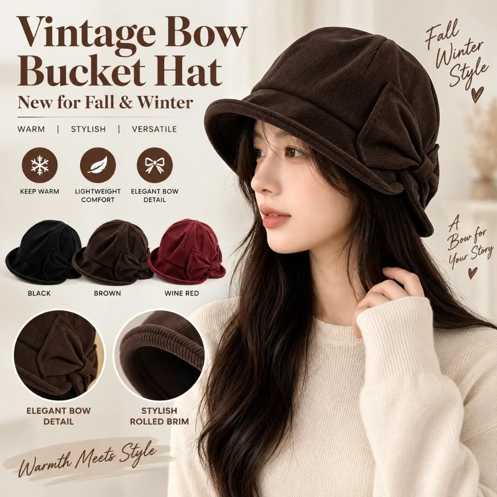 Slit Front Women's Bucket Hat Warm Construction Cold Resistant Vintage Bucket Hat Comfortable Fit Bow Bucket Hat