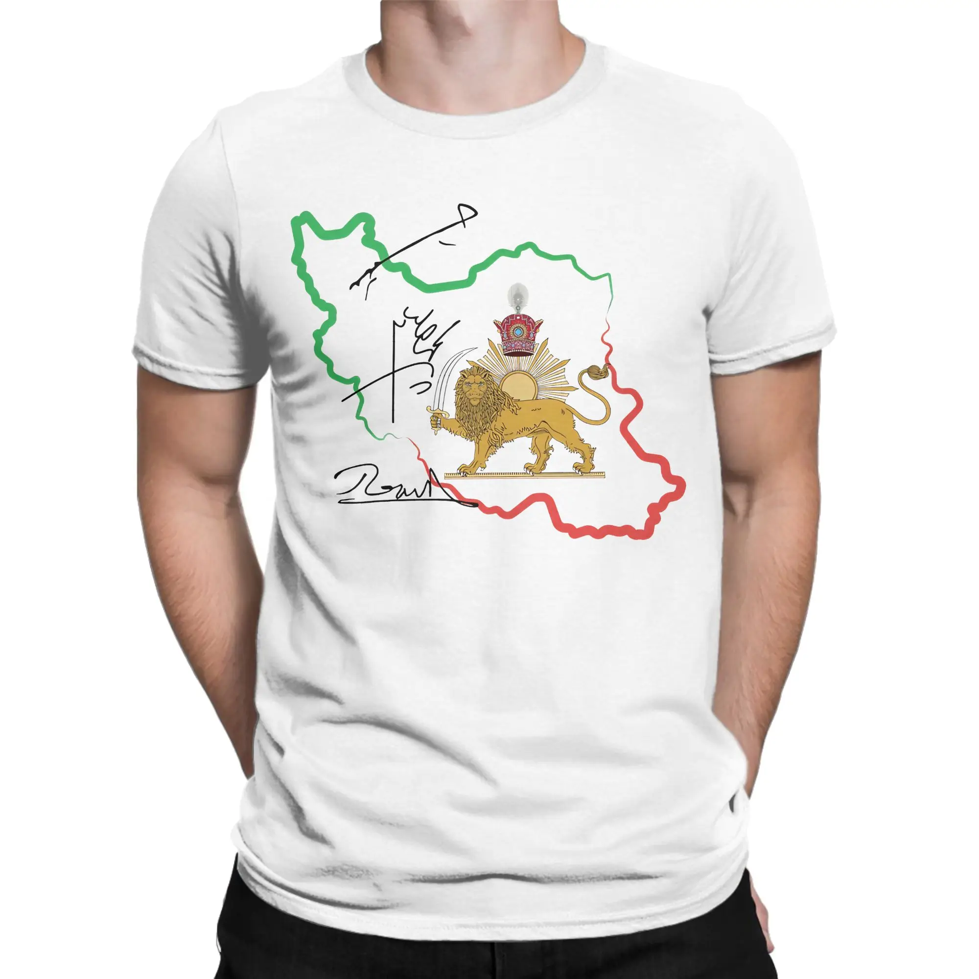 Iran Map Lion and sun Flag Cotton T Shirt For Men's Summer  Street Style T Shirts Hip Hop Tees Oversized Design Tops