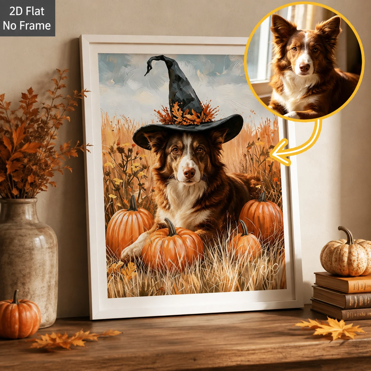 1/2/3PCS Custom Cartoon Pet Poster Autumn Halloween Dog Cat Portraits pumpkin Canvas printing Wall Art Dog Anniversary Gifts