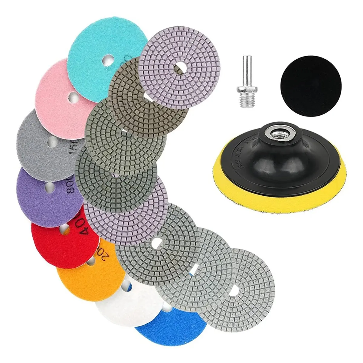 AA83 11 Packs 4 Inch Concrete Polishing Kit, 50-6000 Grit Wet/Dry Polishing Pad with Wool Disc, for Marble