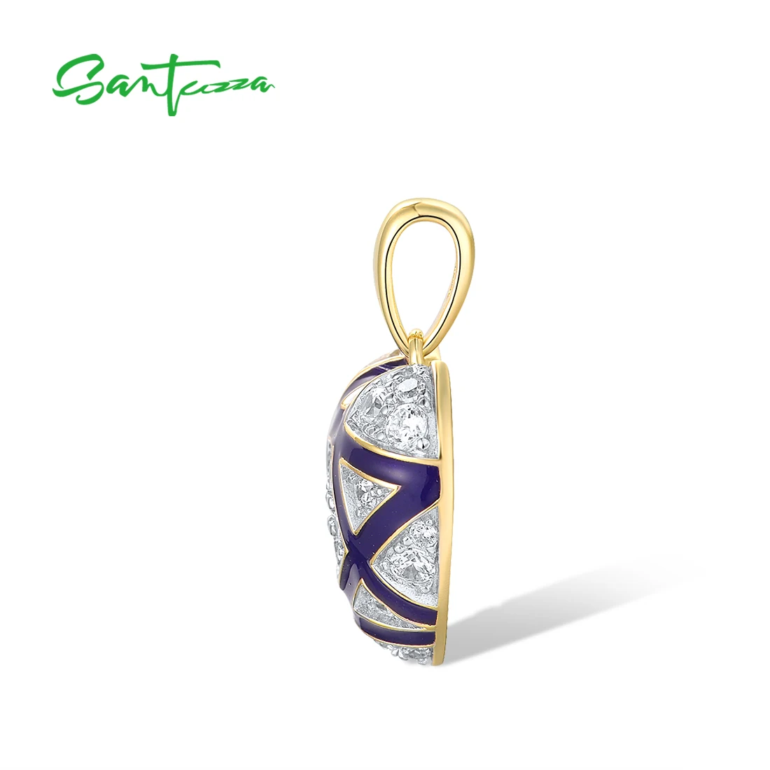 SANTUZZA Authentic 925 Sterling Silver Pendant for Women Sparkling White CZ Blue Heart Enamel Cute Wedding Set Fine Jewelry