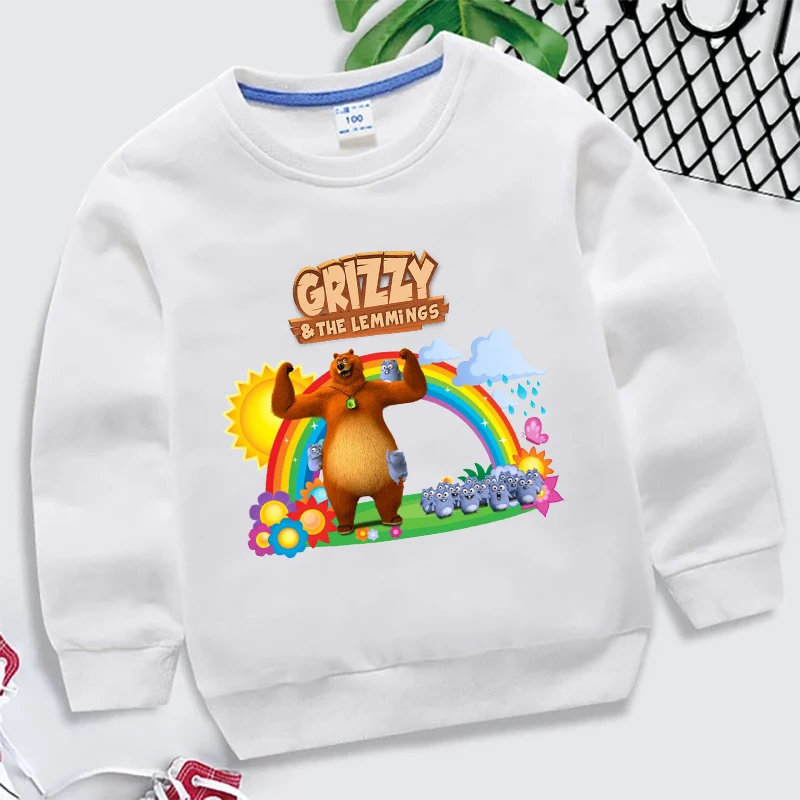 Autumn New Children's Grizzy And The Lemmings Cartoon Clothes Baby Boys Sweatshirts 3-14Years Kids Girls O-Neck Tops Pullovers