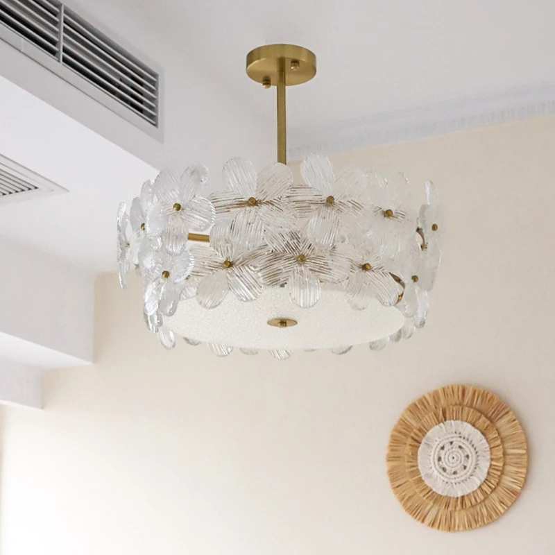 

French style, bedroom designer light luxury flower glass ceiling light, simple dining room living room light