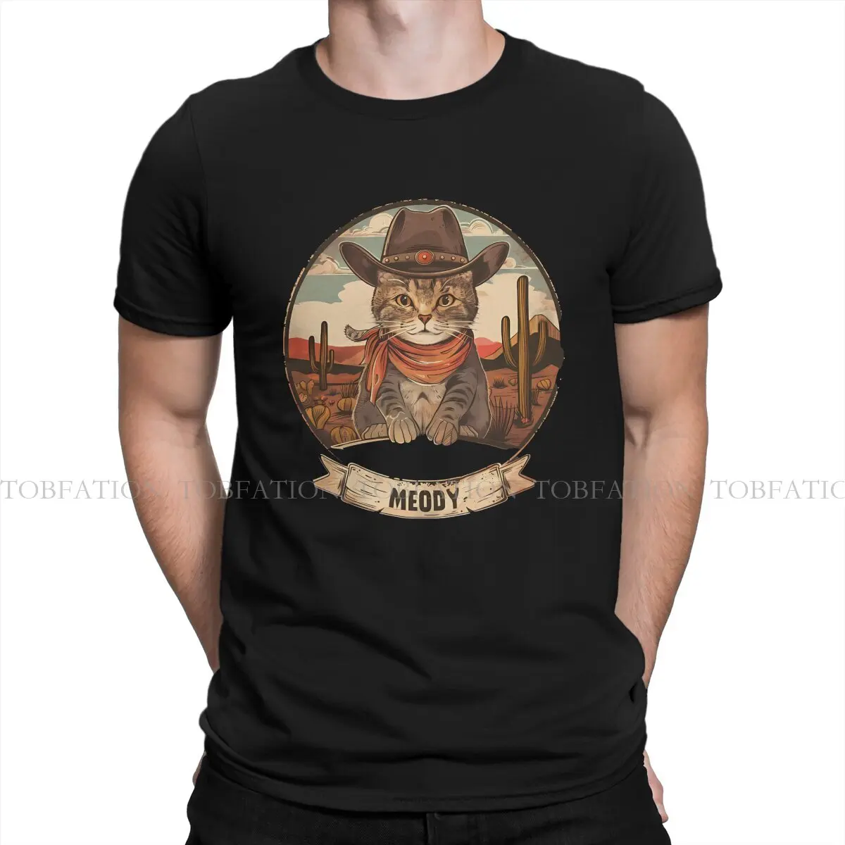 Cat Cowboy Stylish Meow TShirt For Male Helldivers Clothing Novelty T Shirt 100% Cotton Soft Printed Fluffy