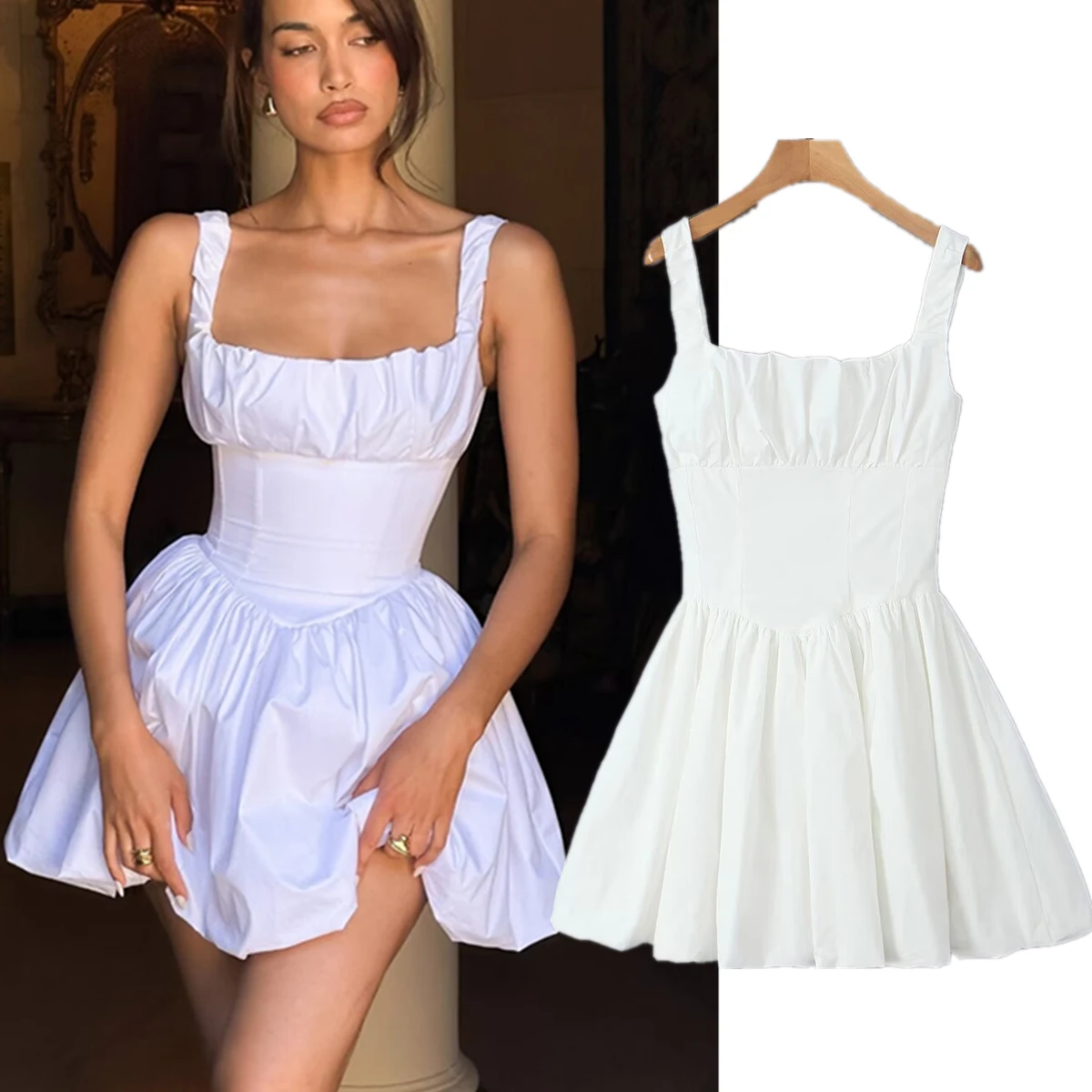 

Dave&Di Minimalism Fashion Ladies Vestidos White Tank Dress Sleeveless Mini Dress Bubble Dress Women For 2024