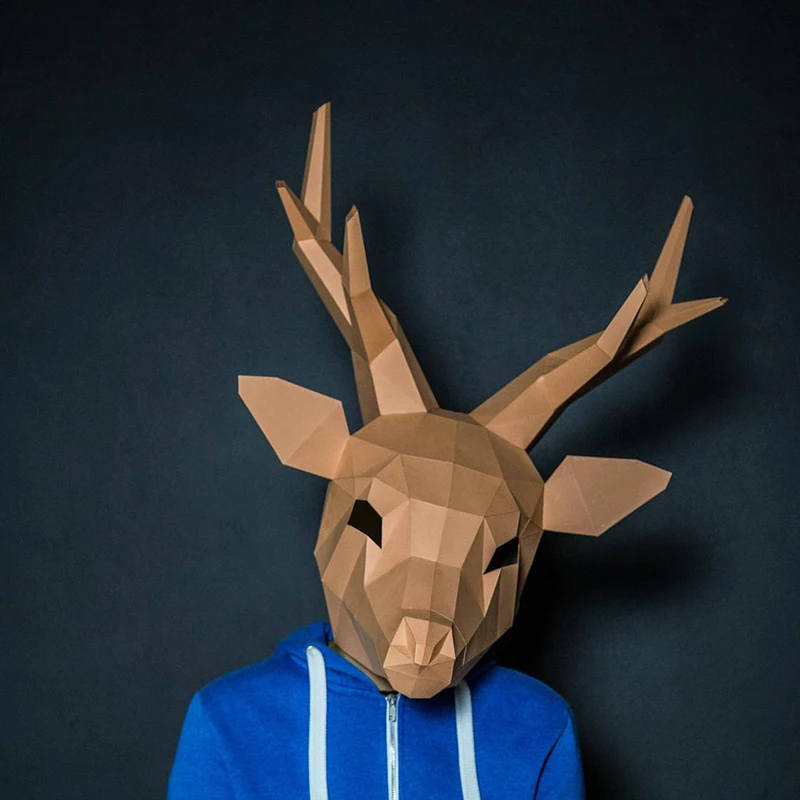 Wearable Deer Head Cover Paper Mask Model Animal Cosplay 3D DIY Papercraft Origami Headgear Masked Ball Prom Party Puzzles Toys