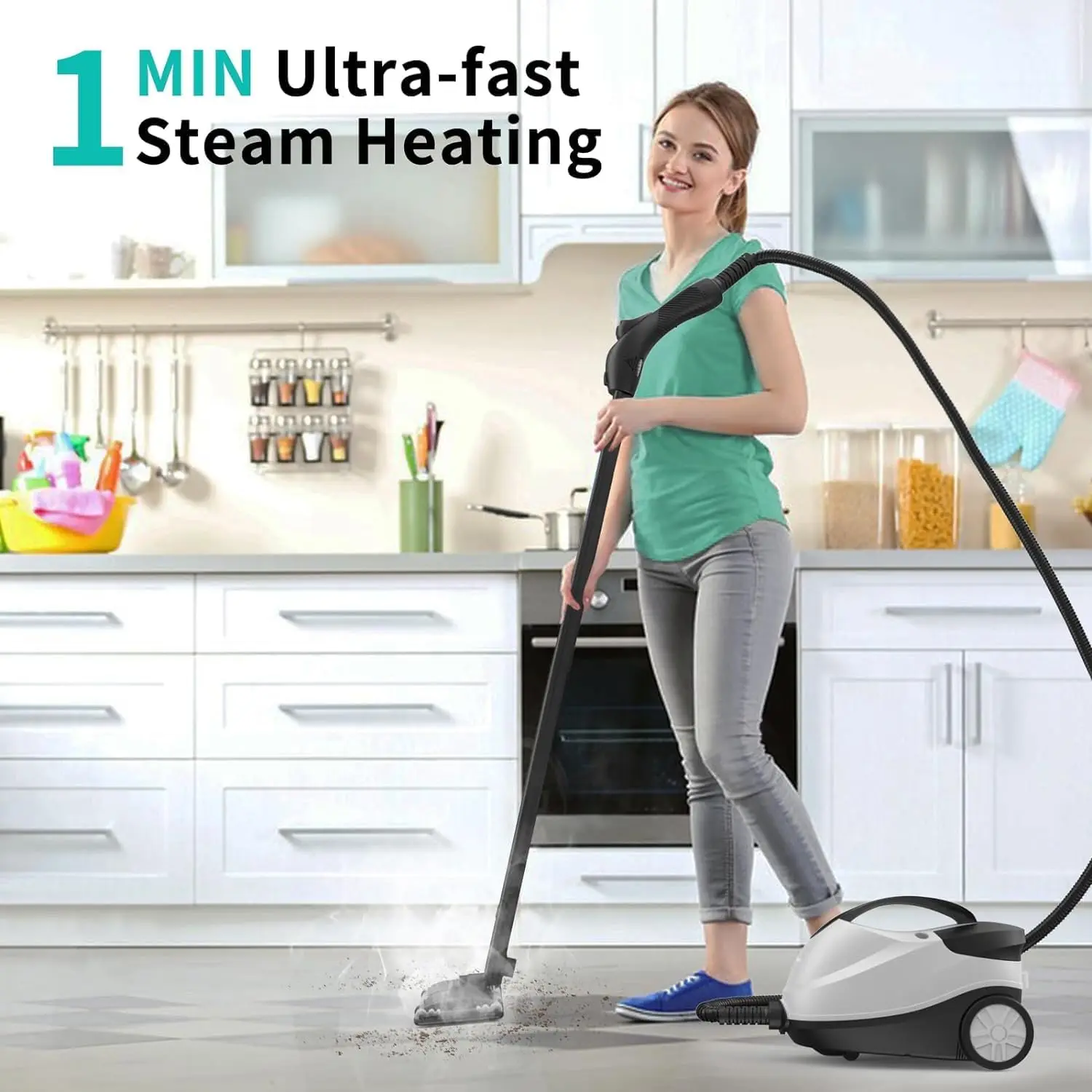 Fast 50S Heat-Up Refill Anytime, Powerful Multipurpose Steamer Mop for Home Ues, Portable Heavy Duty Steamer