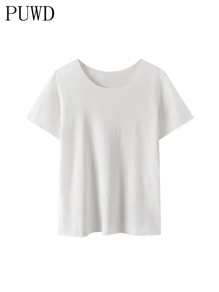 

Повседневная Женская футболка PUWD из мягкого хлопка однотонная с коротким рукавом 2022 Летняя мода Женская белая свободная футболка с круглым вырезом топы для девочек