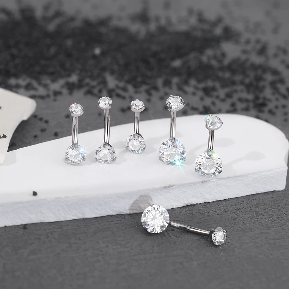 1pc Titanium Double Round Zircon Belly Button Ring Internally Threaded Belly Piercings Jewelry 6 8 10 12mm Navel Piercing