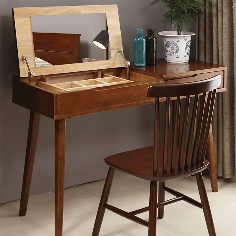 Dresser solid wood bedroom simple household one small flip mirror makeup table Amazon wholesale