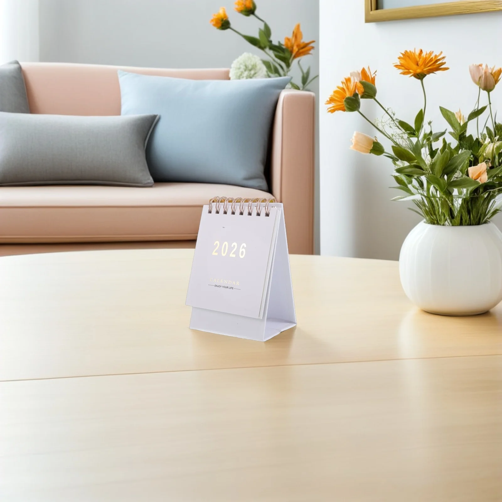 

Simple Mini Desk Calendar 2026 White Small Table Calendars for Office Home School Daily Planning Portable Flip Design